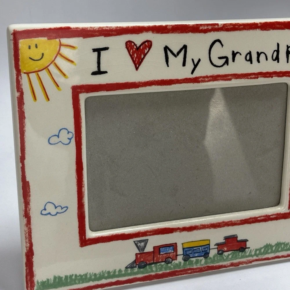 I Love My Grandpa Ceramic Frame Trains Russ Berrie 3.75